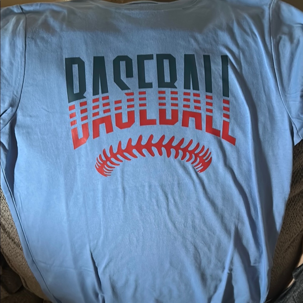Light Blue Baseball Graphic T-Shirt heat pressed shirt
